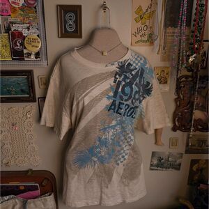 Y2K Grunge Aeropostale Graphic T-Shirt Men's Medium/Large Cream Worn